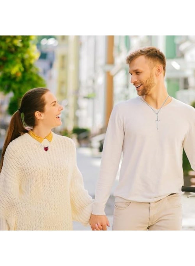 Valentine’s Day Heart & Sword Couple Necklace – Stainless Steel Chain – Red Crystal Heart Pendant – Anti‑Fade - Image 5